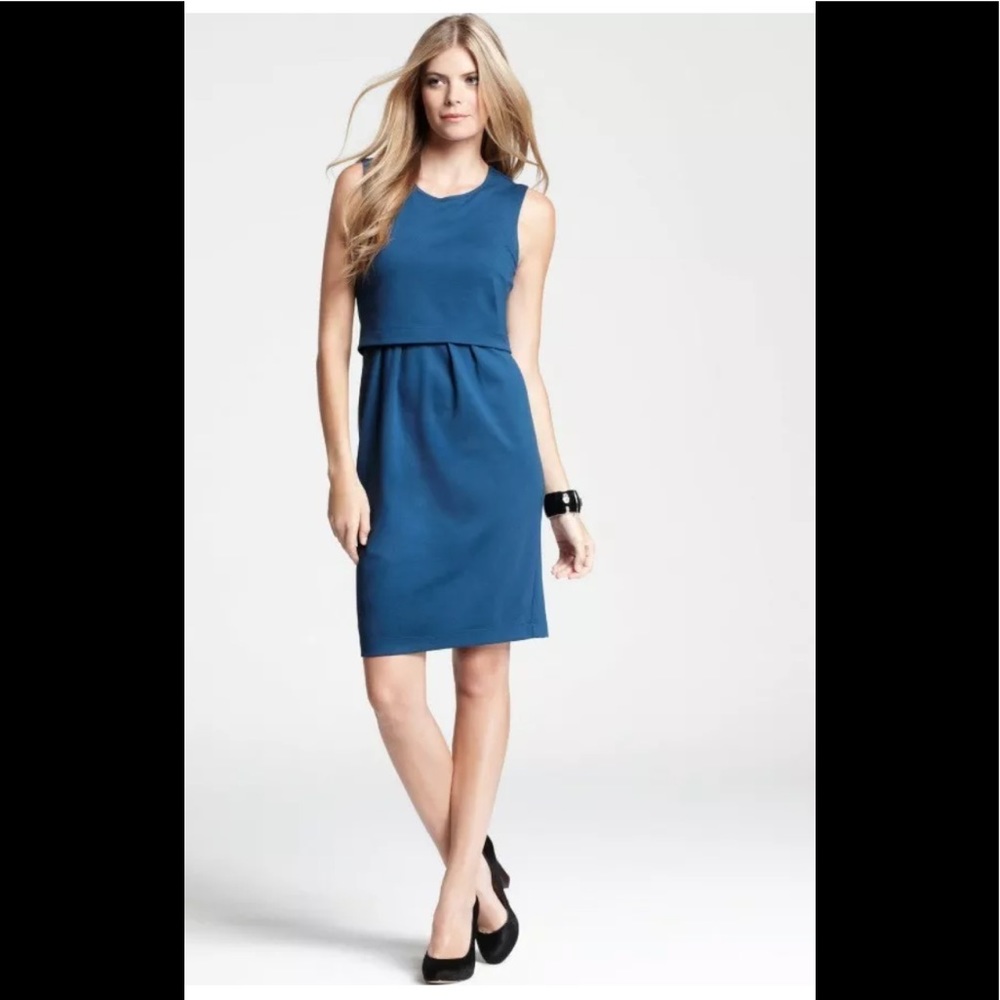 Ann Taylor Layered Jersey Sleeveless Dress  Blue
